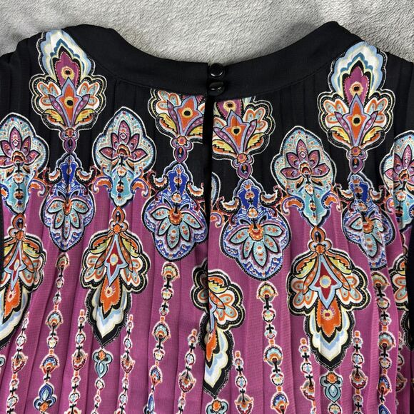 Nicole by Nicole Miller Dress Womens 2 Sleeveless Boho Floral Pleated Fit Flare - Picture 5 of 10